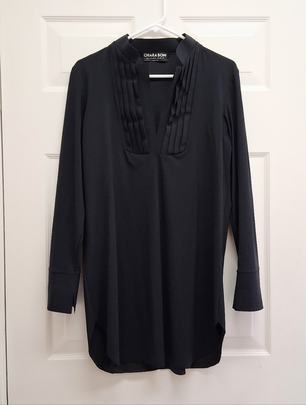 Chiara Boni Ineta Mandarin Collar Tunic Top Black Longline IT 46 US 10 Italy